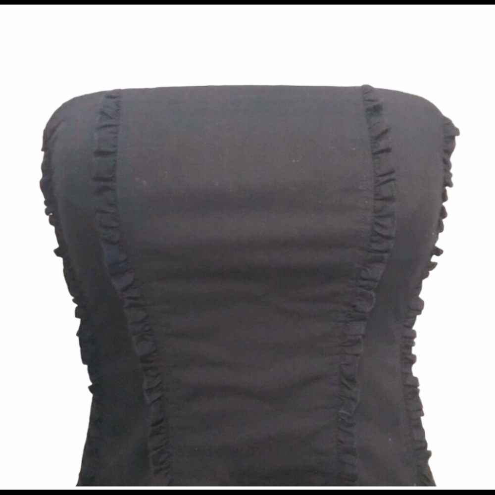 J. Crew Dress Solid Black Strapless Y2K Cotton Ruffle‎ 8